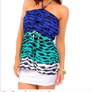 Blue/Green Stripe halter Top
